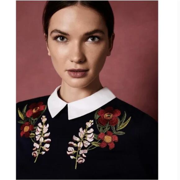 TED BAKER Toriey Embroidered Jumper Sweater Navy Blue Floral Sz S {G9} - Picture 2 of 6